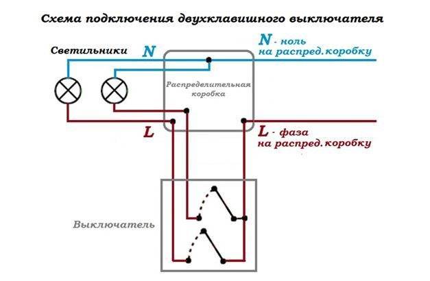 Схема подключения двухклавишного выключателя на две лампочки