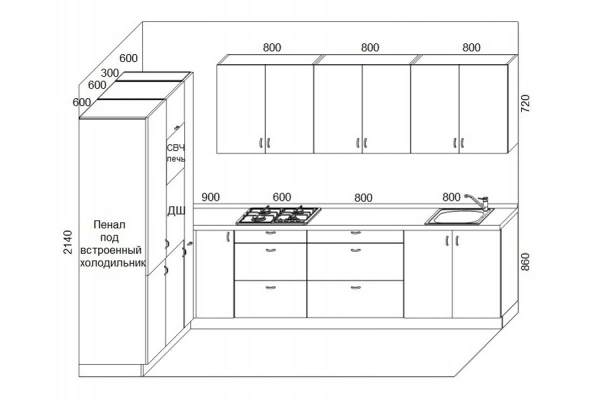 Чертежи шкафов для кухни с указанием размеров