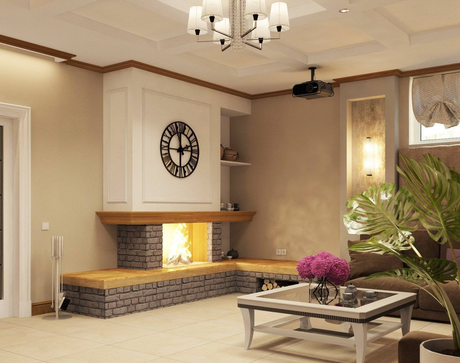 Кухня-гостиная с камином в частном доме: особенности дизайна интерьера