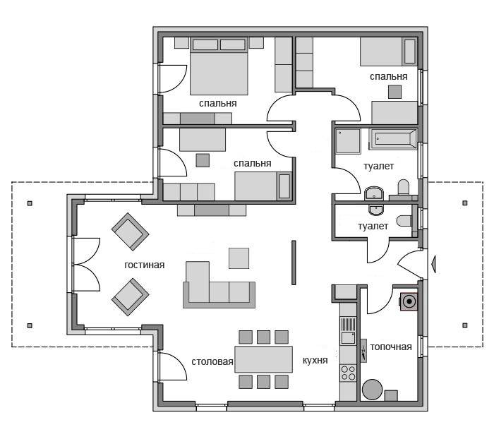 Планировка 1-этажного дома с тремя спальнями — выбираем проект по вкусу строительный портал