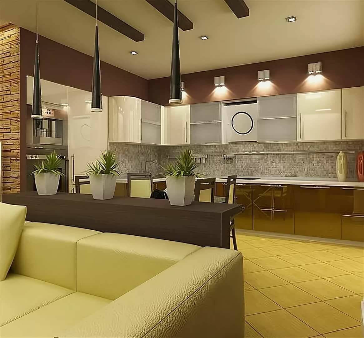 Гостиная совмещенная с кухней: фото дизайна, варианты зонирования