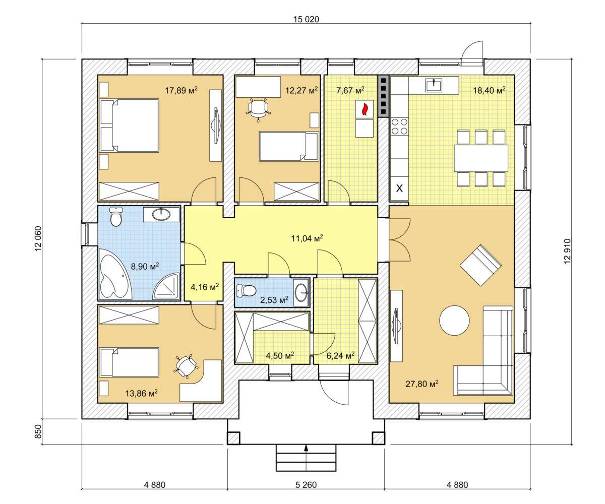 Проекты одноэтажных домов с тремя спальнями: планировка по правилам