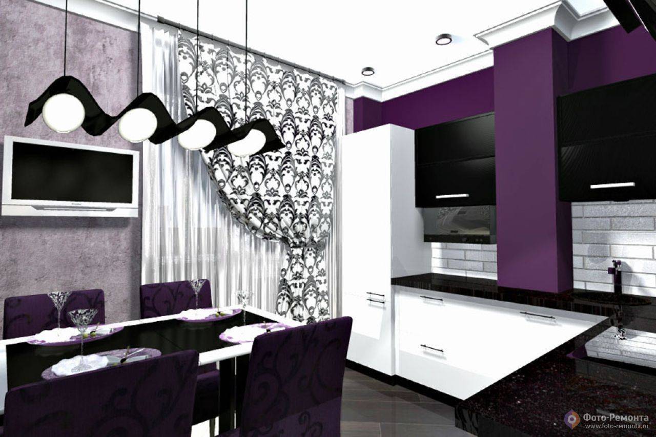 Кухня фиолетовый белый черный