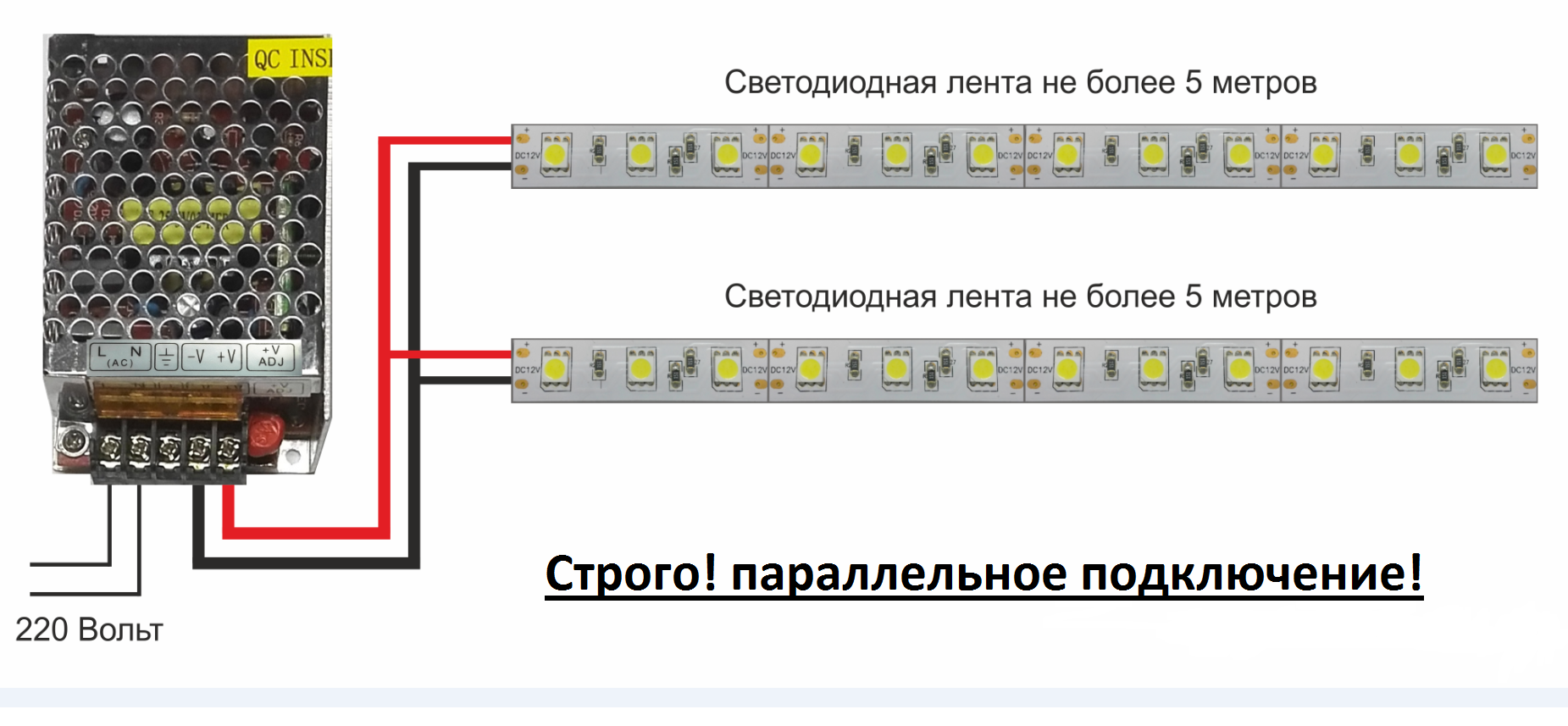 Как подключить светодиодную ленту более 5 метров? светодиодная лента длиной 10, 15, 20 метров