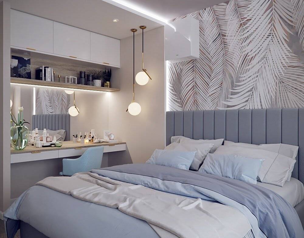 Спальня 14 кв м с дизайном в современном стиле с фото