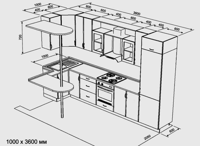 Чертеж кухни: кухонный гарнитур своими руками, схемы и проект с размерами для изготовления мебели, как рассчитать стандарт для всех шкафов