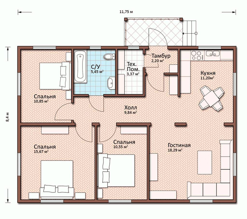 Проекты одноэтажных домов до 100 кв.м — особенности строительства