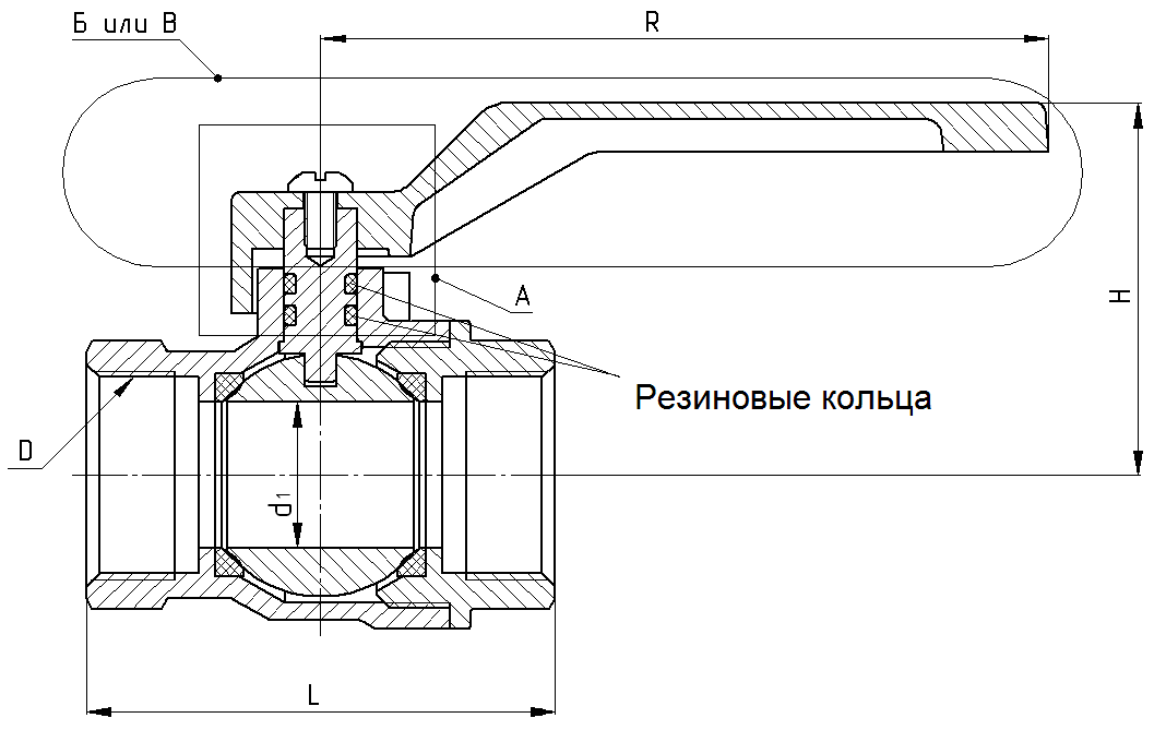 Шаровый кран на чертеже