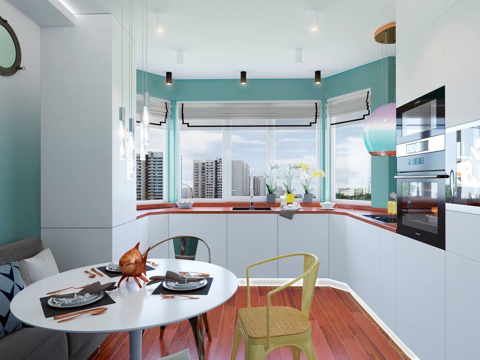 Дизайн кухни-гостиной с эркером: планировка, зонирование