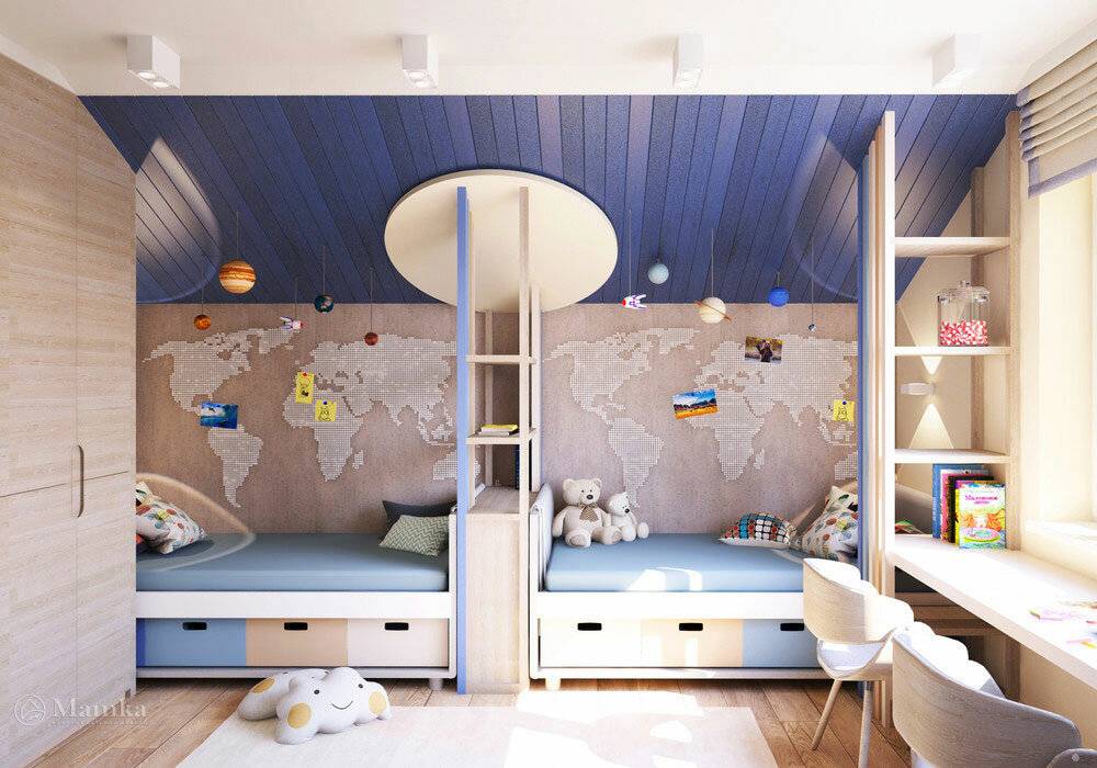 Дизайн детской комнаты для 2 мальчиков: 70 фото