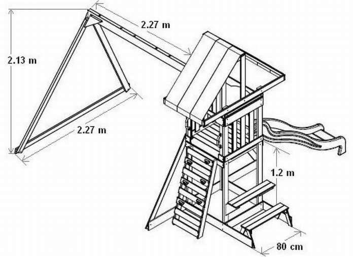 Чертеж качелей с горкой