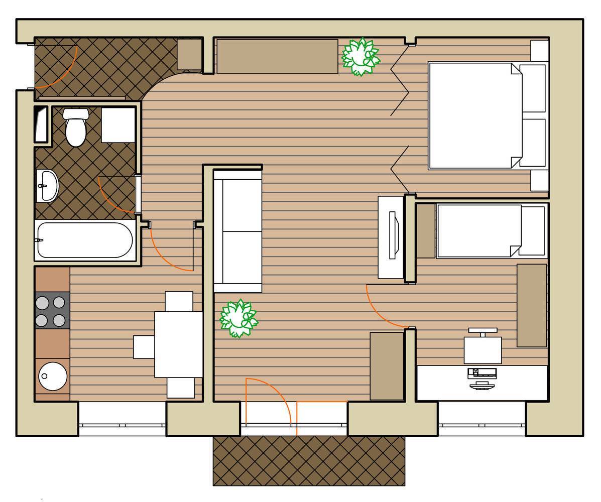 План типовой хрущевки 2 комнаты. дизайн двухкомнатной хрущевки без перепланировки, идеи и фото.