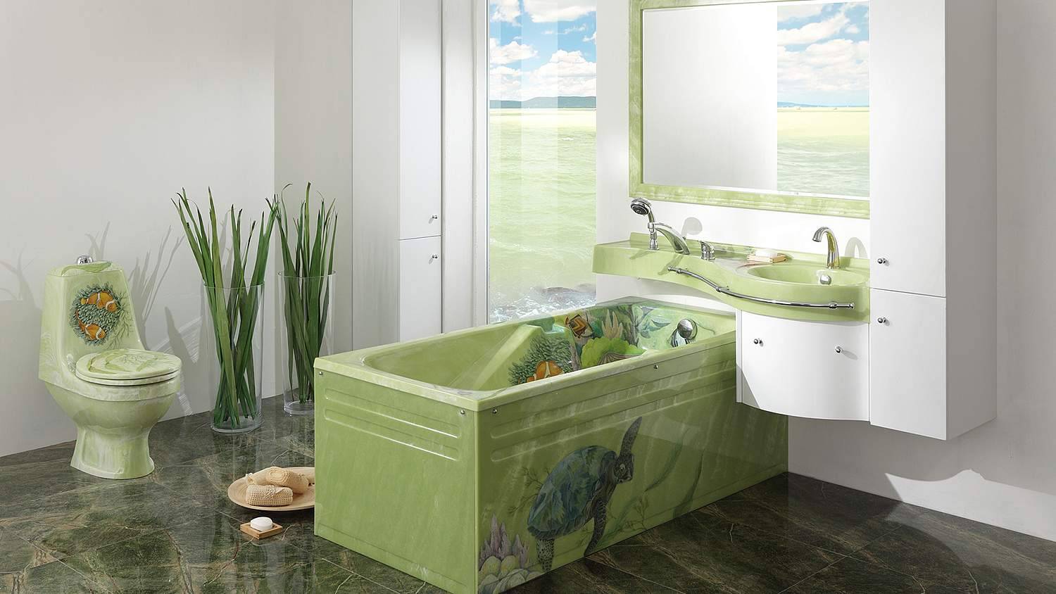 Цветная ванна: дизайн акриловой, стальной, из литьевого мрамора, стекла и дерева фото