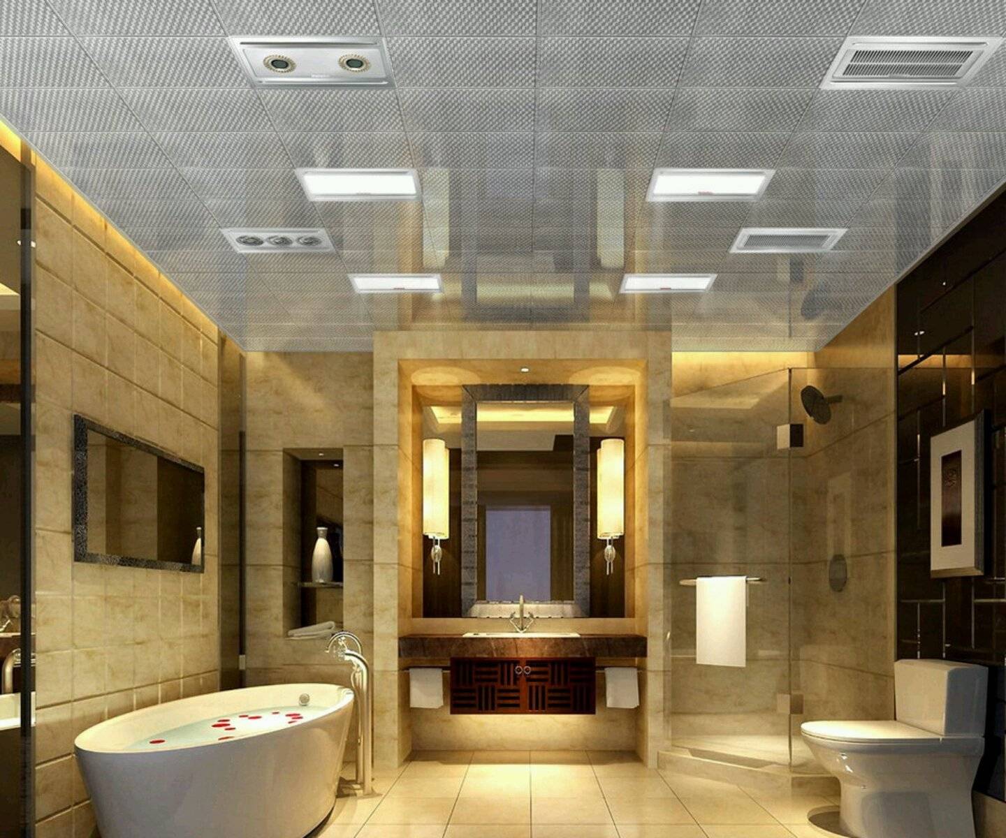 Дизайн потолка в ванной комнате - фото идей оформления