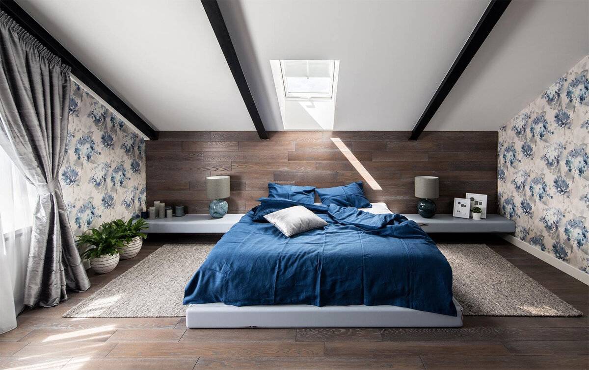 Спальня на мансардном этаже – дизайн