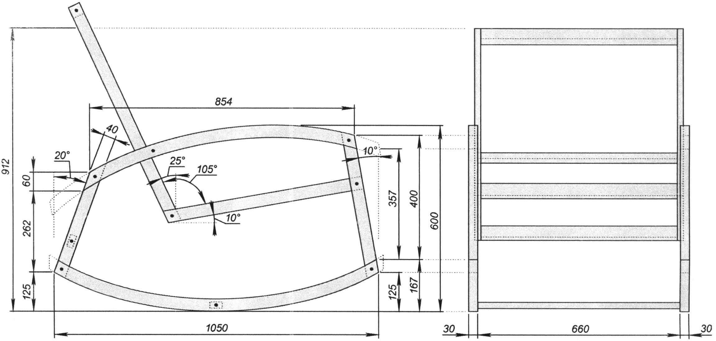 Кресло качалка вид сбоку чертеж