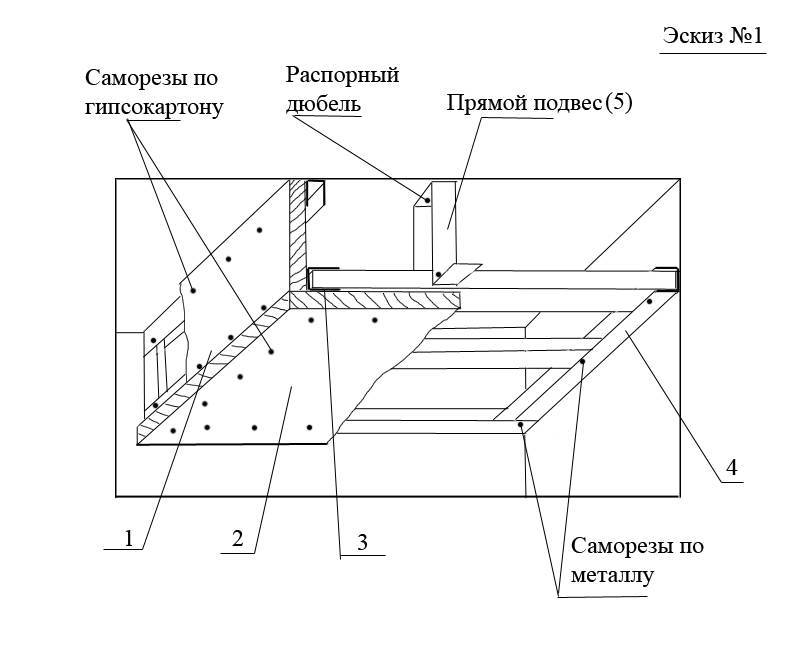 Потолок из гипсокартона схема каркаса