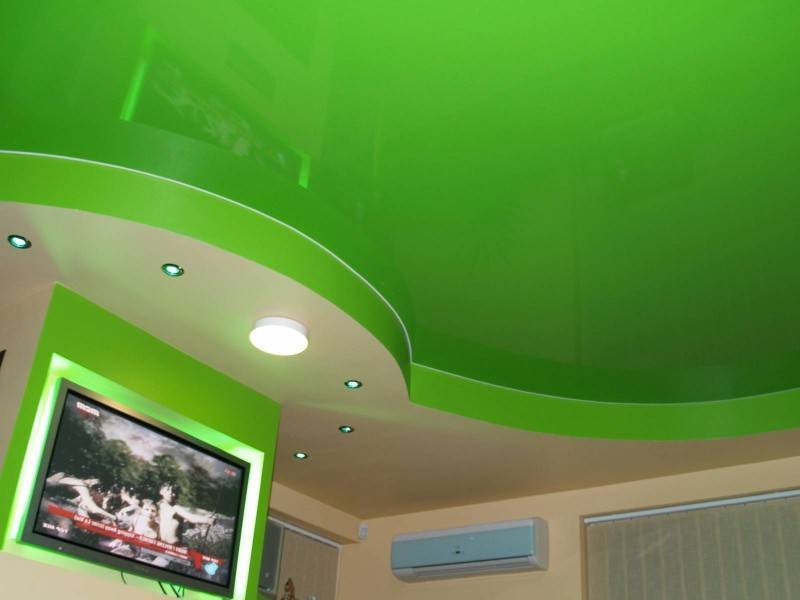 Зеленый потолок: дизайн, оттенки, сочетания, виды (натяжной, из гипсокартона, покраска, обои)